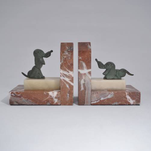 Pair Art Deco vintage dog bookends, Disney Pluto, bronze & marble, 1930`s ca, French